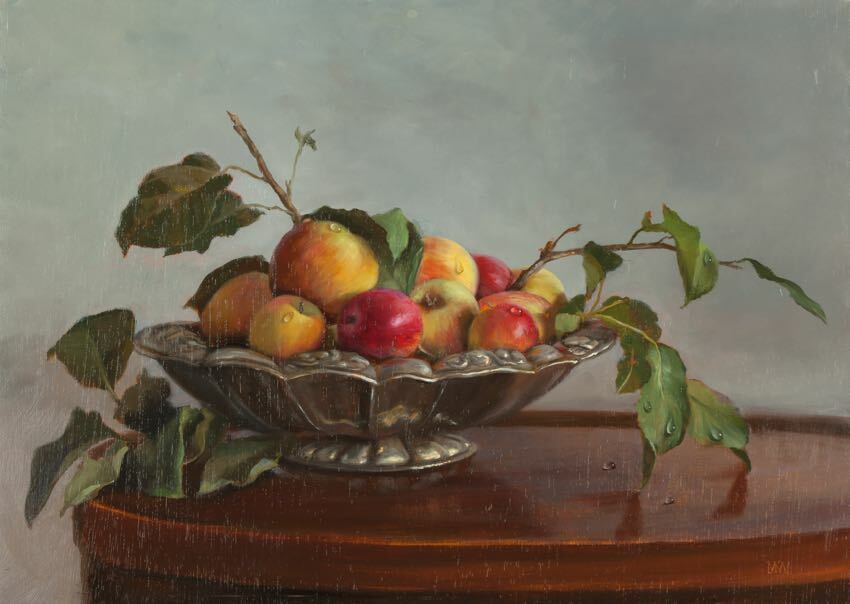 Apples on Silver Plate