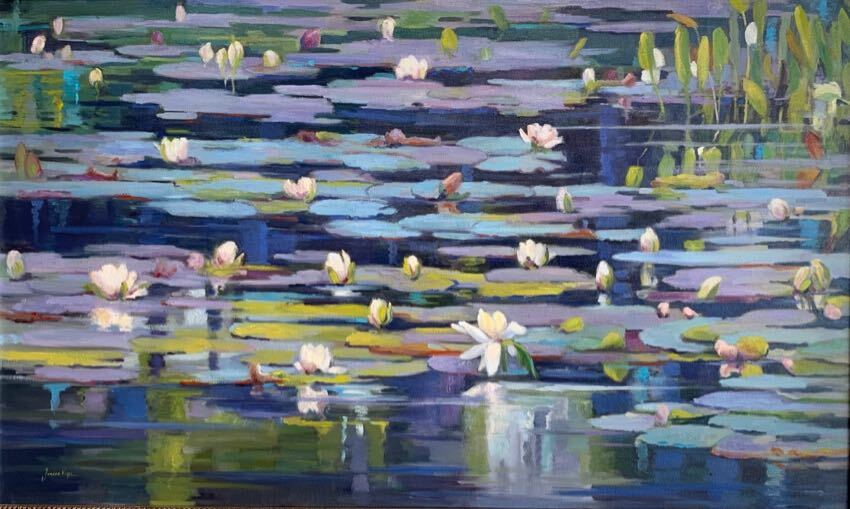 Watergarden at Dusk 30x50 JordanPope oil