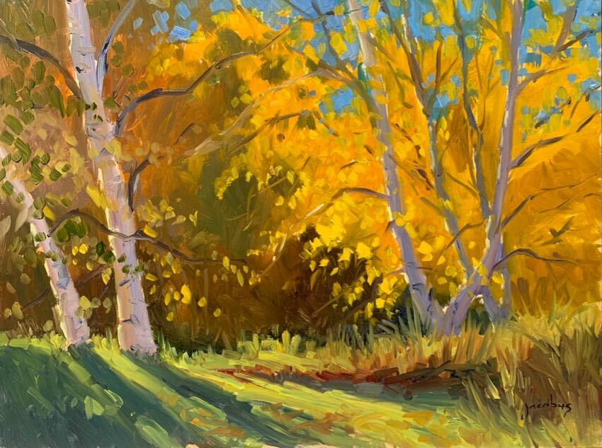 Two White Birch Jacobus Baas 12x16 oil