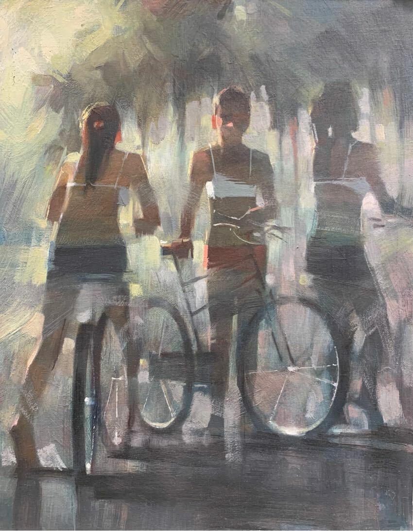 Evening Girls On a Bike 19x15 Vadim Zang