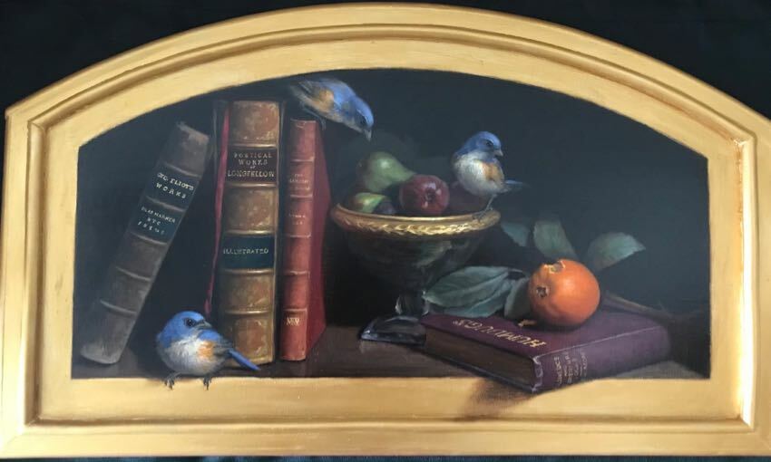 Blue Crested Flycatcher and Fruit 14.x24.5 by M.K. West Blue Crested Flycatcher and Fruit 14.x24.5 by M.K. West