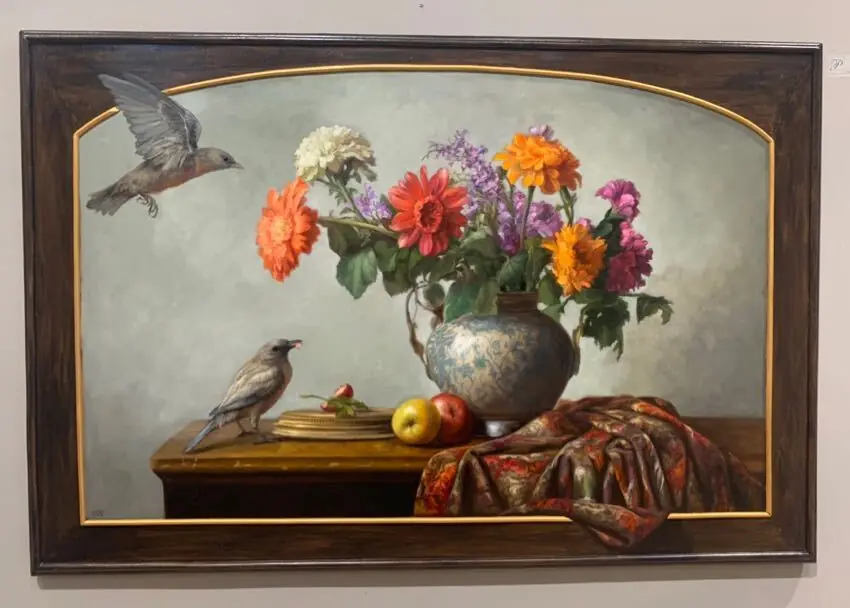 Chestnut Starlings 24" x 26" Oil Mary Kay West