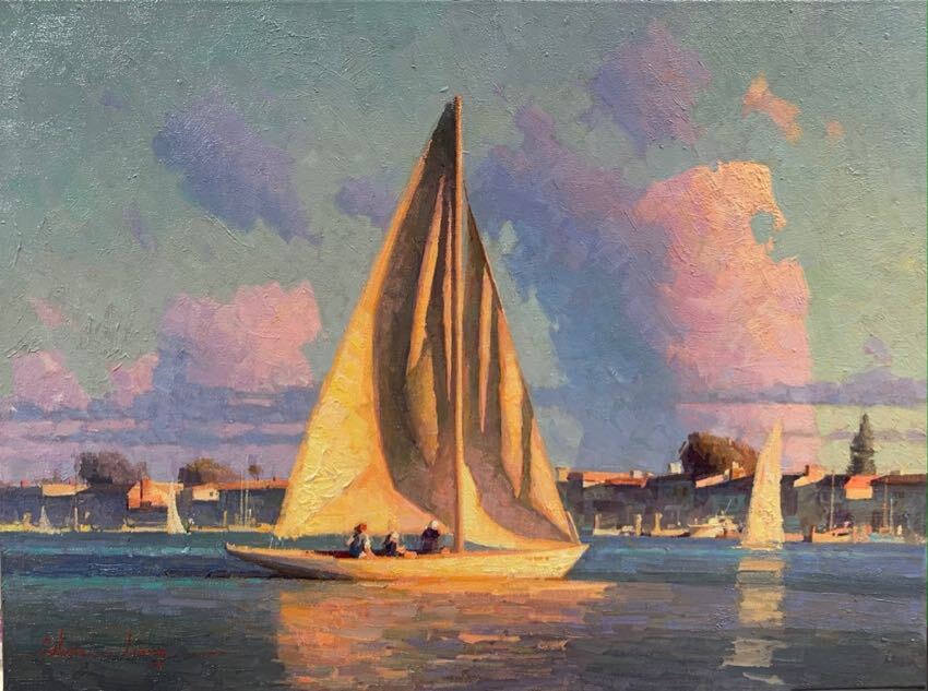 Sailing Newport 18 x 24 by Calvin Liang