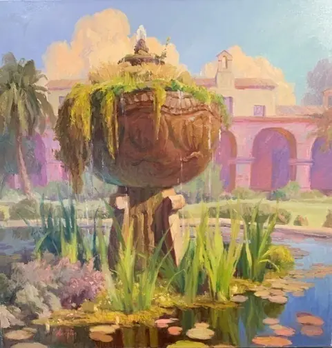 Courtyard Fountain 40 x 40 by Anita Hampton